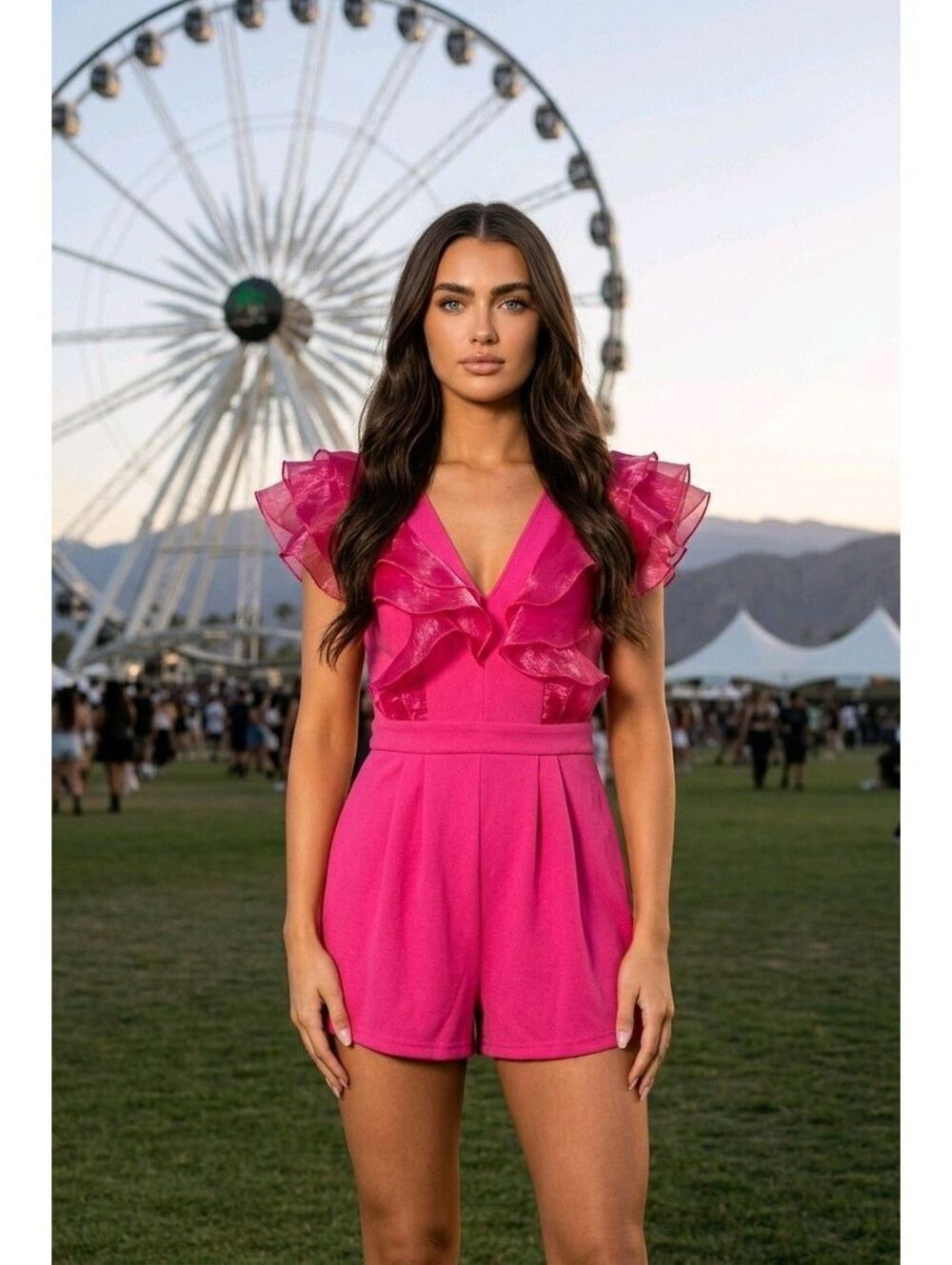 R3. Hot Pink Tulle Ruffle Romper